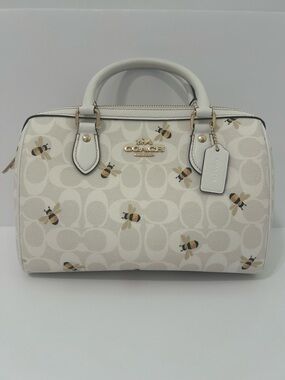 Coach Cream Bee-Print Mini Satchel with Gold Hardware